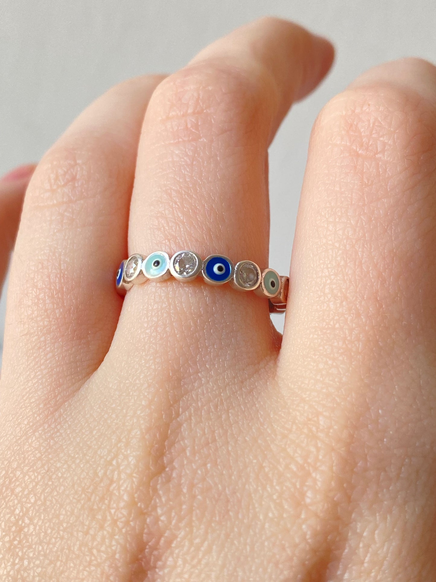 Blue Evil Eye Sterling Silver Ring